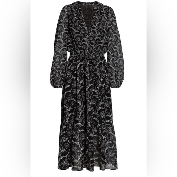 A.L.C Kate Black & White Flowing Floral Cotton & Silk blend midi dress - Picture 6 of 8